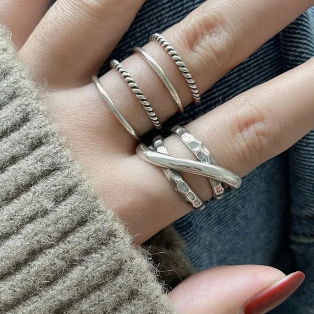 925 Sterling Silver Twist Multi-Layer Ring Dainty Silver Statement Ring